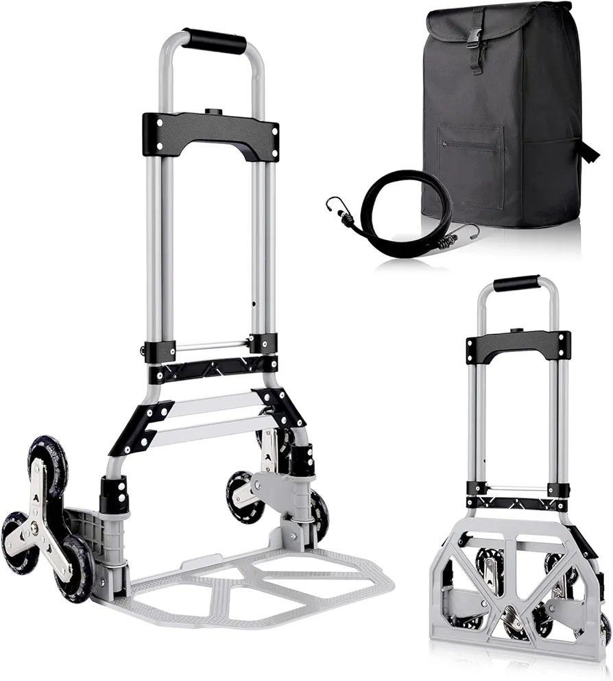 6 wheel stair climbing hand truck with shopping bag & telescoping handle, 165lbs