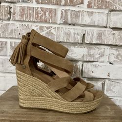 Ugg Raquel Chestnut Espadrille Wedge Sandals Size 7.5 Women’s Excellent Zip Back