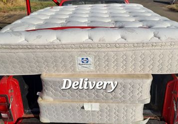 King mattress with box springs and metal crane