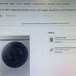 Brand New Samsung 7.6 Eletric Dryer