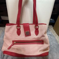 DOONEY & BOURKE Red & Cream Canvas Leather Satchel Tote Shoulder Hobo Bag Purse