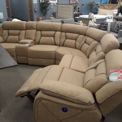 New Sectional Sofa With Three Power Recliners In Faux Suede