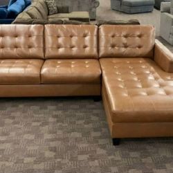 ‼️Baskove Auburn Leather Sectional Couch 
