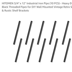 HITOMEN 3/4" x 12" Industrial Iron Pipe (9 PCS) - Heavy Duty iron Black Threaded Pipes for DIY Wall Mounted Vintage Retro Shelving & Rustic Shelf Bra