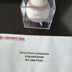 Cincinnati Reds Nick Lodolo Autographed MLB Baseball with Display Case and COA!