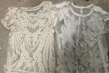 Size small White lace sheer tops bundle with floral embroidery
