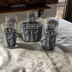 VINTAGE WEDGWOOD ICE BUCKET & 5 GLASSES 