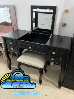 Black vanity desk small stool