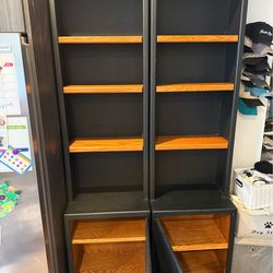 Modern Black & Wood Bookshelf / Storage Cabinet Set (2 Pieces)