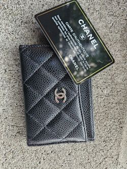 Black Caviar Quilted Classic Card Holder Silver Hardware