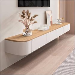 63 inch Floating TV Stand Wall Mounted TV Cabinet Floating Shelves with Door Entertainment Media Console Solid Wood Modern Living Room Round Corner TV