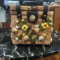 Vintage Lady Bug Rattan Bag
