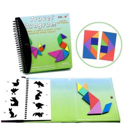 Travel Tangram Puzzle - Magnetic Pattern Block Book Road Trip Game Jigsaw Shapes Dissection STEM Games with Solution for Kid Adult Challenge IQ Brain
