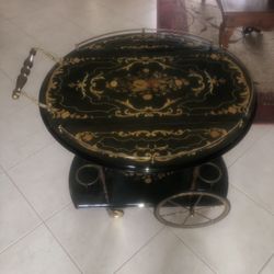 Inlaid Wood Liquor/Tea Cart