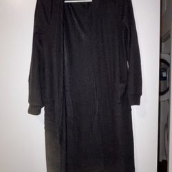 Black Solid Open Front Pocket Patched Coat