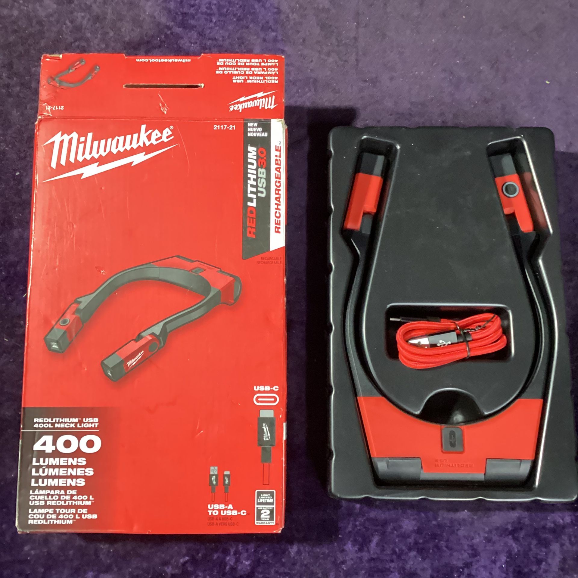 🧰🛠Milwaukee 400 Lumens LED REDLITHIUM Rechargeable Neck Light w/3.0 USB Battery-NEW!-$80!🧰ðŸ›