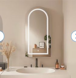 Arched Medicine Cabinet with LED Light White Wall-Mounted Mirror with Storage Recessed Bathroom Cabinet