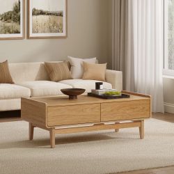 Eric oak finish coffee table with storage ，IF2244 