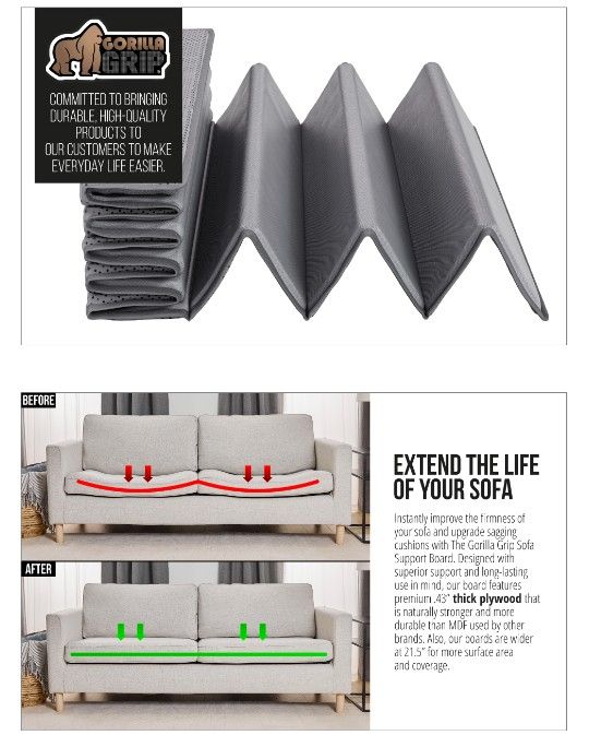 GORILLA GRIP 78x21.5" Heavy Duty Couch Support Board Fix Sagging Sofas