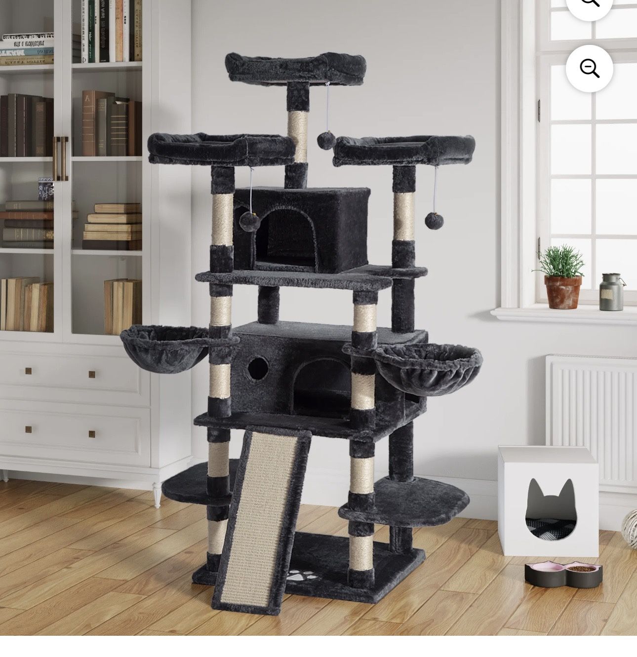 68" Multi-Level Functional Cat Tree with Perch Hammocks & Scratching Posts, Dark Grey Multi-Level Design: Multiple platforms and resting ar