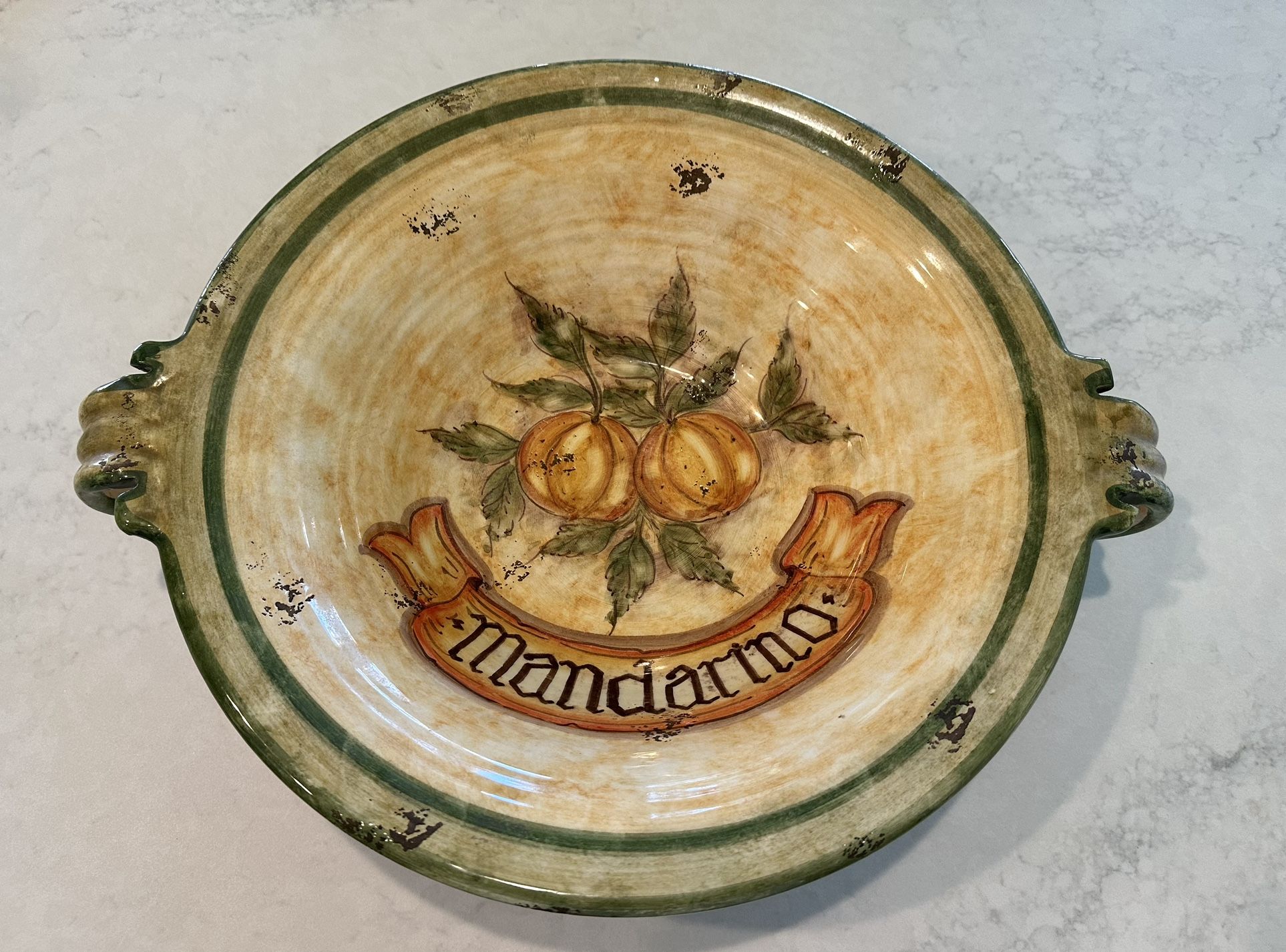 Vtg. C.A.F.F. Gubbio Italy Handmade & Painted Ceramic Bowl Mandarino