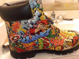 Comic book timberlands Handcrafted(artist unknown)