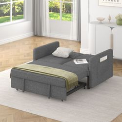 Loveseats Sofa Bed with Pull-out Bed,Adjsutable Back and Two Arm Pocket-Dark grey(54.5x33x31.5)