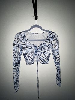 Croptop Long sleeve Wavy Print Thrifted Futurist Print