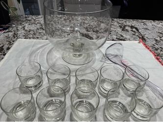 Crystal Punch Bowl With 10 glasses