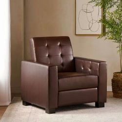 NEW Brown Faux Leather Push-Back Recliner Armchair – Tufted Club Chair
