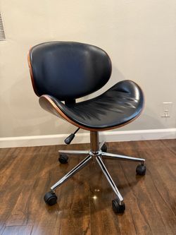 Mid-Century Modern Swivel Office Chair – Black & Walnut