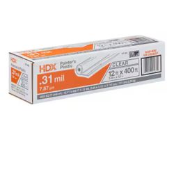 HDX 12 ft. W x 400 ft. L 0.31 mil High Density Painters Plastic Sheeting=Tools-521