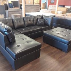 New Sectional Sofa In Genuine Bonded Leather Black