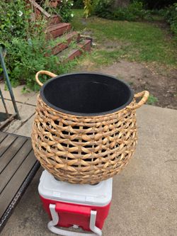Large Wicker Basket Planter with Handles