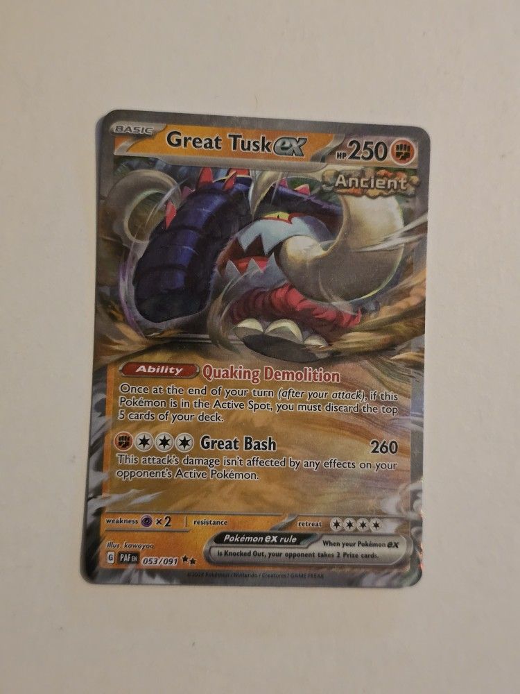 Great Tusk EX 053/091 Double Black Star Rare Paldean Fates Pokemon TCG NM