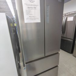 Valentines Day Sale! HAIER 14.5 Cu. Ft. French Door Refrigerator In FingerPrint Resistant Stainless Steel