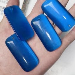 Blue Cat Eye Rectangular Large Glass Pendant With Hole (set Of 2)