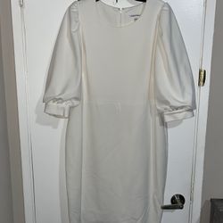 Calvin Klein White Formal Dress With Sleeves 