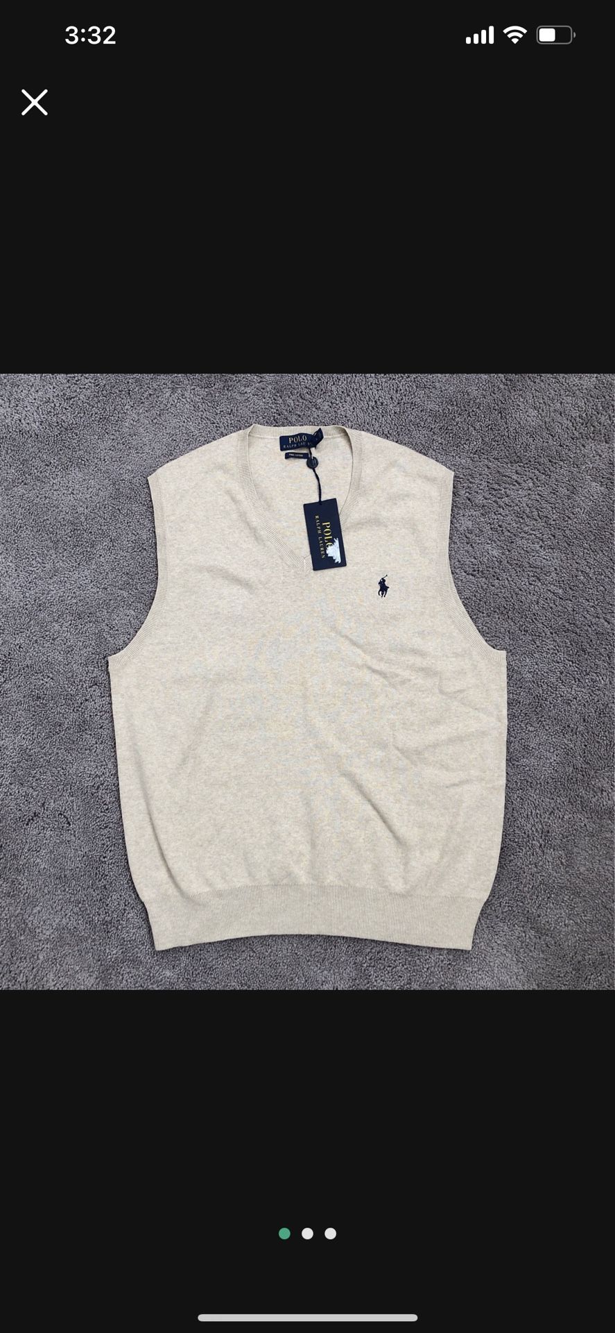 Polo Ralph Lauren Cotton Tan Men’s V-neck Sweater Vest (L) NEW W/Tag