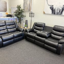 Black Leather Reclining Sofa And Loveseat