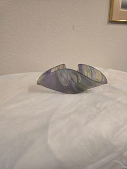 Sculptural Studio Art Glass Bowl – Lavender & Sage