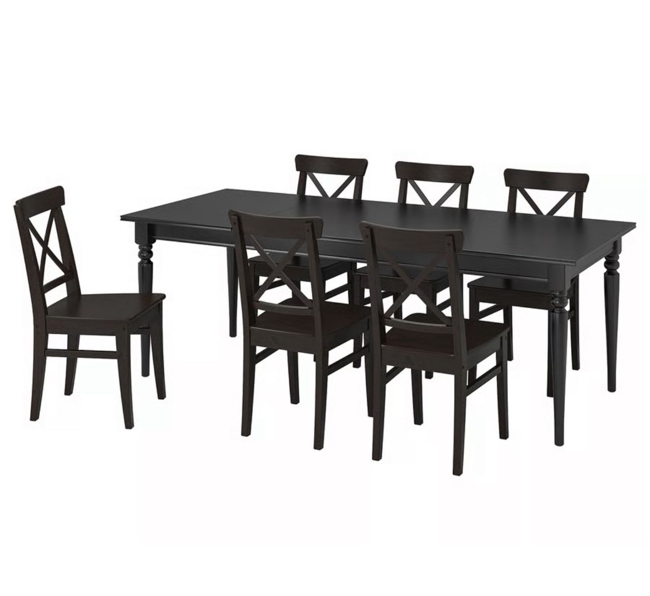 Ikea Ingartop Extendable Dining Table and 6 Ingolf Chairs