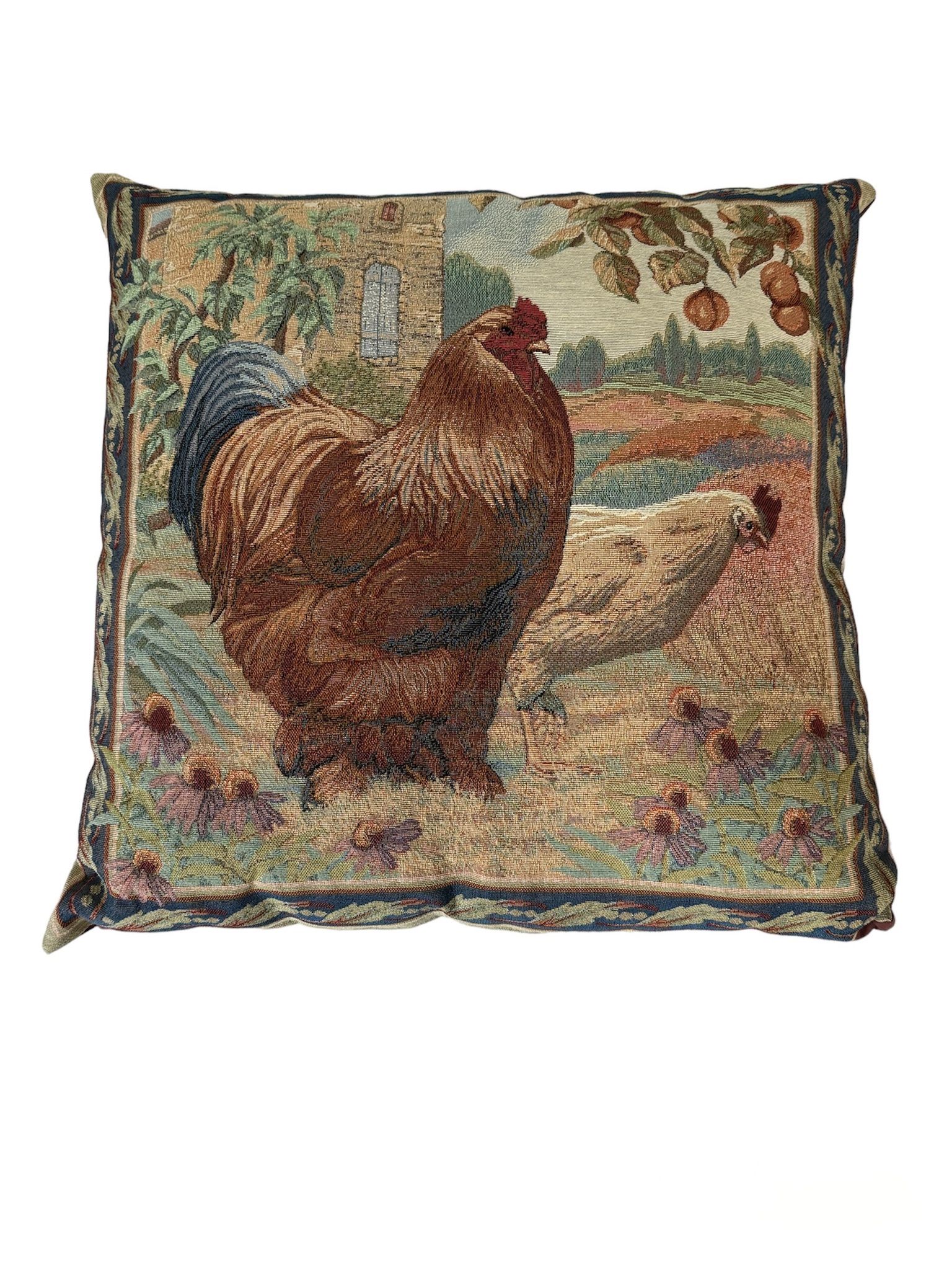 French Country Rooster Tapestry Style Pillow 24 X 24