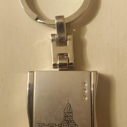 Keychain - "Jerusalem" - Polished Metal - Internal Mirror & Photo Frame (1"W x 1.25"L) - Made in Israel