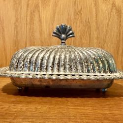 Antique 1940s Victorian Silver Plated Footed Covered Butter Dish