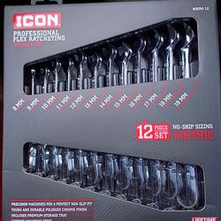 ICON Professional Flex Ratcheting Wrench Set 12pcs Metric