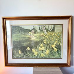 Large Framed Daffodil Garden Print – Vintage Wall Art by Carolyn Blish