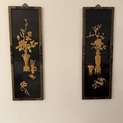 vintage Chinese black lacquer wall panels