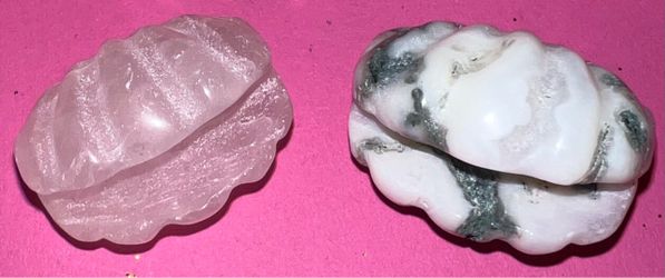 Rose Quartz and Green Opal Carved Crystal Stones