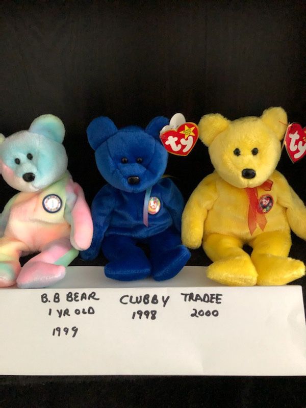 Beanie Babies Set -“Birthday Bear” “Clubby” “Tradee”